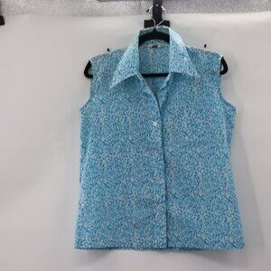 Vintage Blue Sleeveless Cotton Blouse